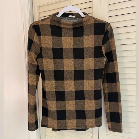 Beach Lunch Lounge Size XS Plaid Mock Neck Long Sleeve Fleecy Top - Picture 1 of 5